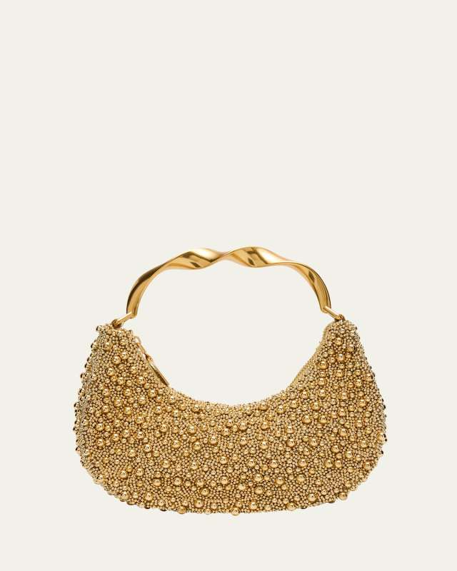 Evelyn Crescent Beaded Top-Handle Bag